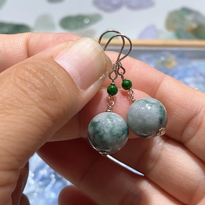 银S925镶嵌翡翠耳饰