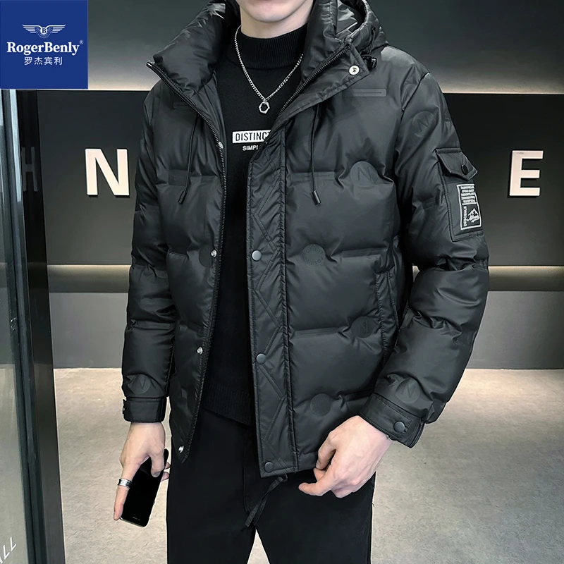 罗杰宾利新款羽绒服连帽防风保暖白鸭绒短款男外套冬季866621