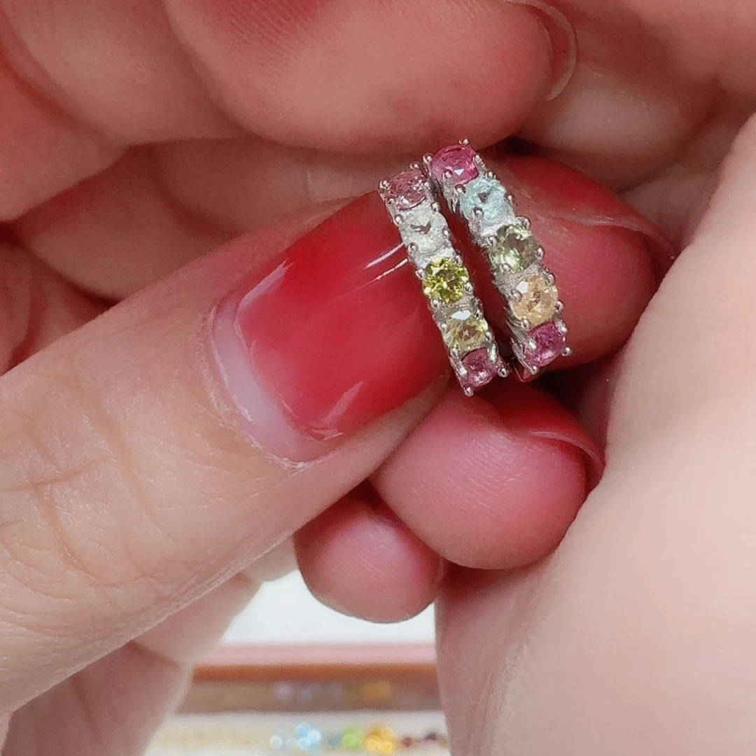 碧玺耳饰银S925镶嵌耳钉236