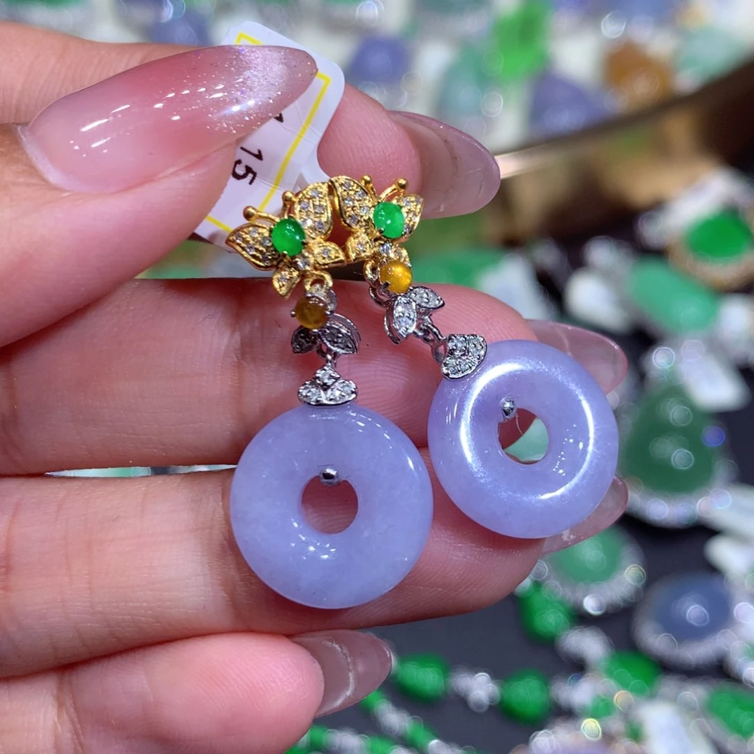 翡翠耳饰18K金镶嵌翡翠