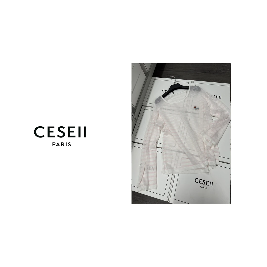 【25XJ537】CESEII高弹百搭时尚条纹减龄针织条纹宽松版凉爽防晒衫