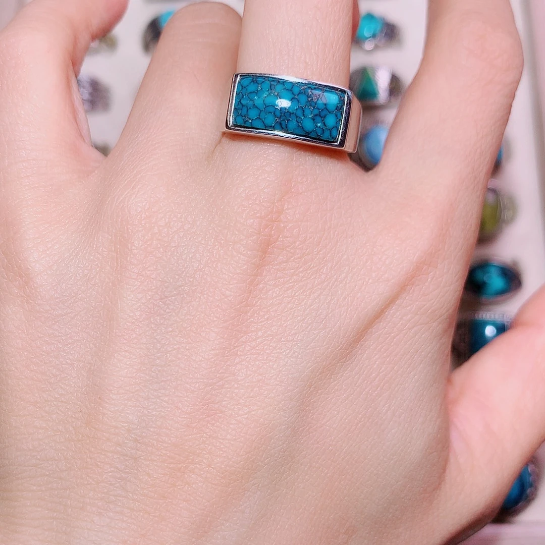 淡***定绿松石银S925镶嵌挂件