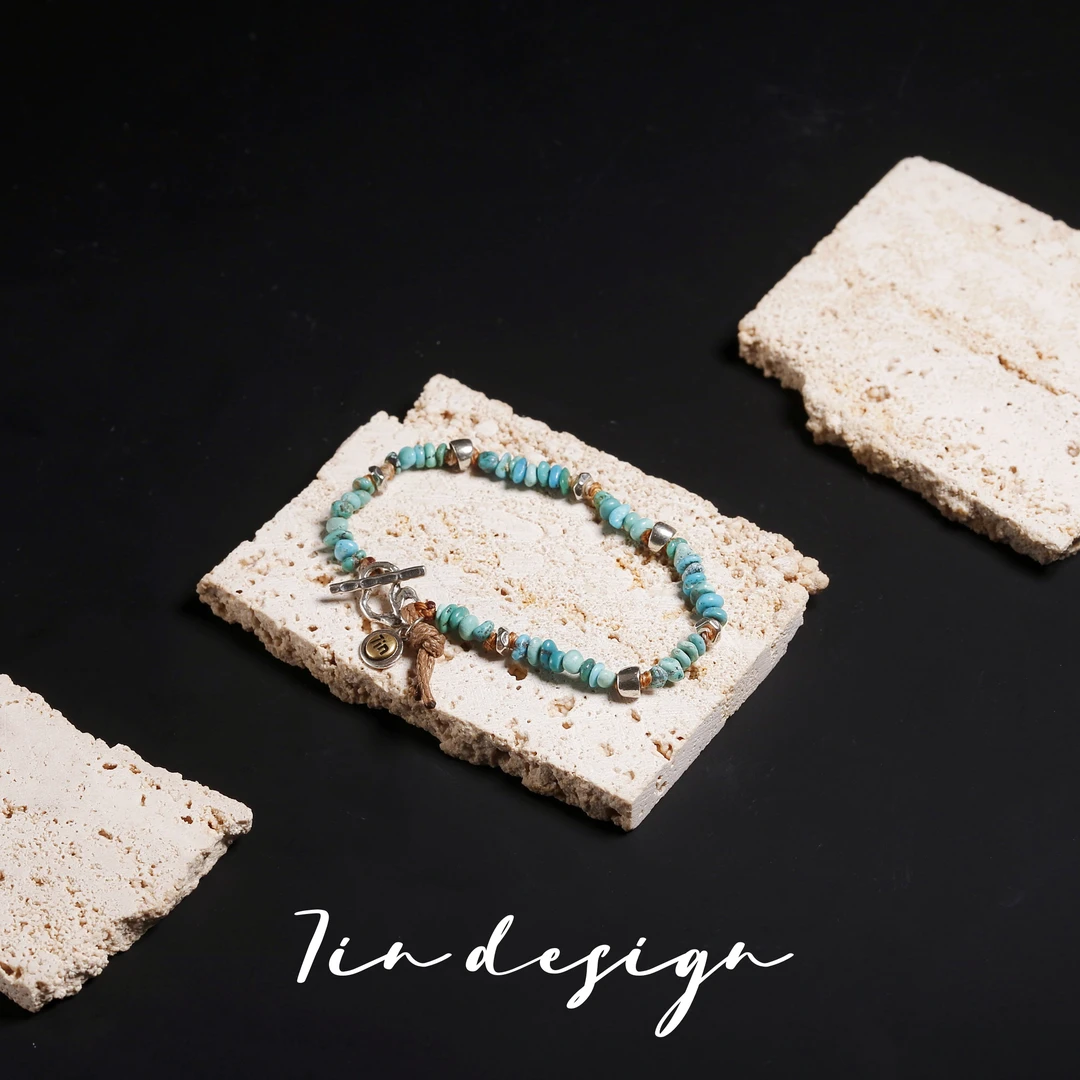 925银手链 7in3号店【半夏】原创小众百搭复古手作编织蓝色s925手链