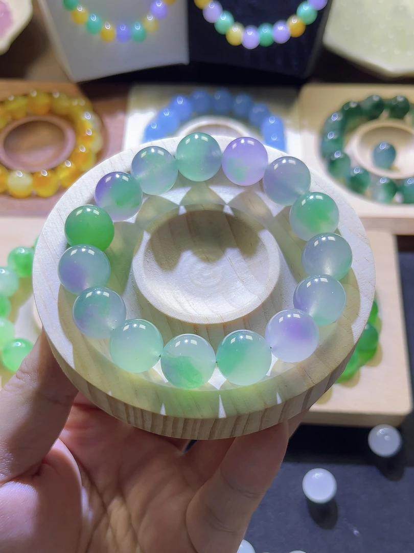 卡14MM缅翠椿带彩珠子多样性发一（DC014)