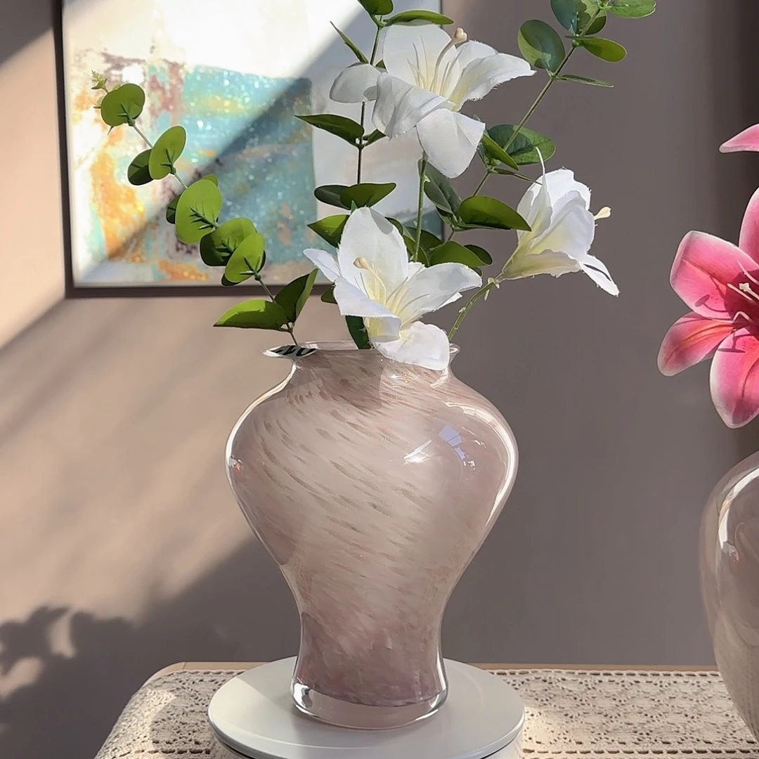 琉璃粉色洒金手工琉璃花瓶默认微瑕