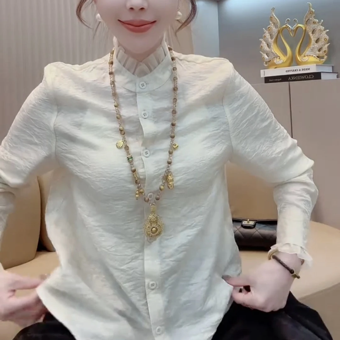 内搭减龄木耳边女款衬衫衬衣女秋季新款洋气显瘦百搭小衫爆款上衣