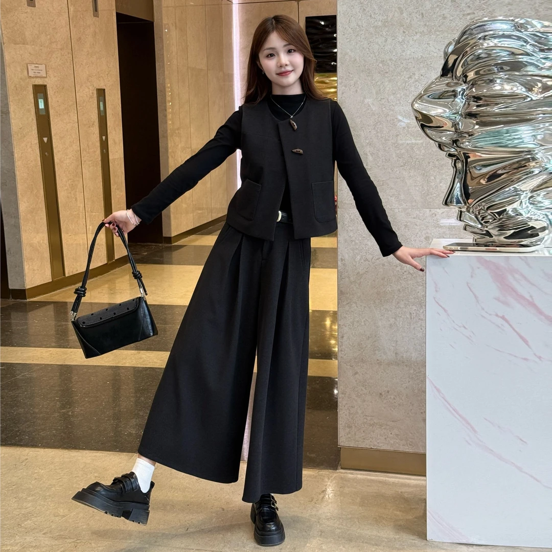 蔡小姐小香风休闲风时尚套装长袖上衣高腰气质减龄显瘦套装