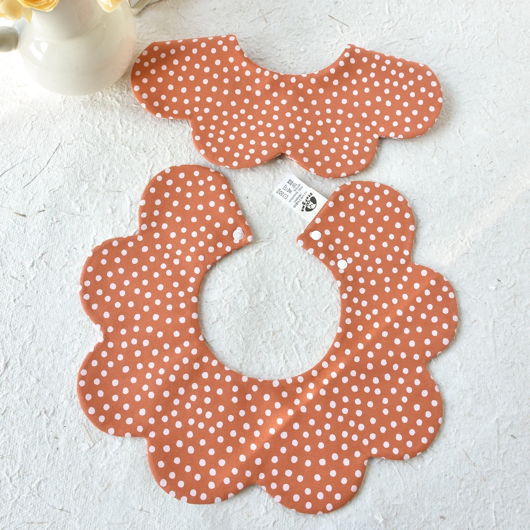 [y728]橘红粉波点口水巾围兜新生儿防吐奶柔软透气可爱ins风