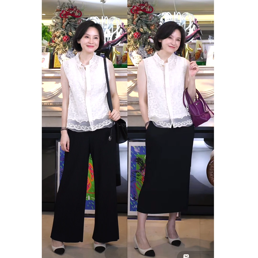 我是摩羯 天女散花马甲 100桑蚕丝柯根纱蕾丝绣花夏马甲外套