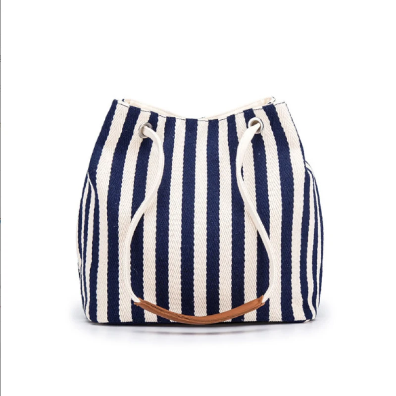 JOY ARRIVES帆布简约通勤老师包包水桶单肩包条纹斜挎包1010
