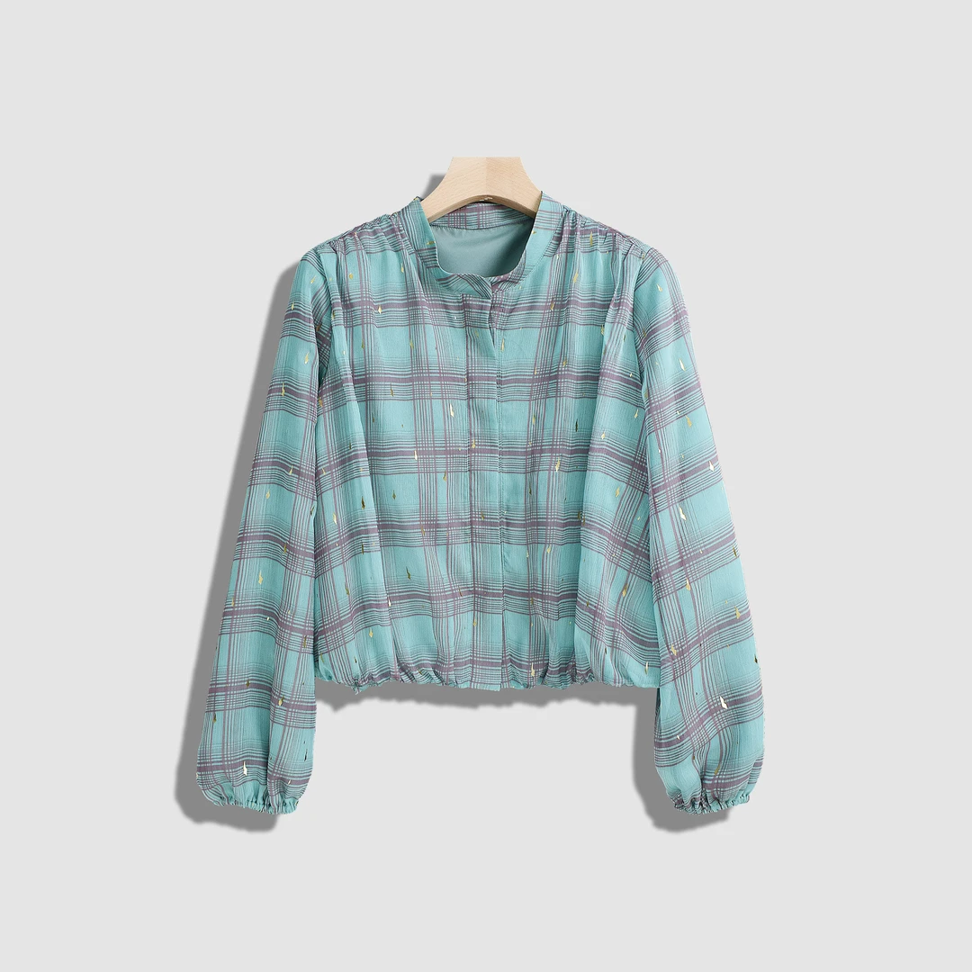 【菲儿】新款圆领休闲百搭宽松遮肉衬衫-Y12249-GB