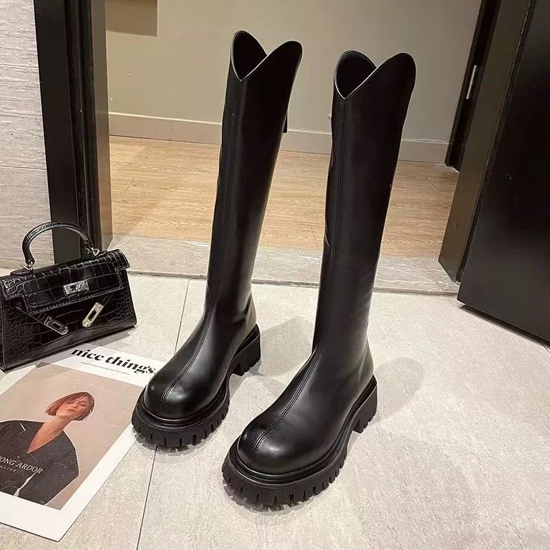 秋冬新款爆款不过膝V口加绒显瘦显腿长小个子长筒靴A666-1