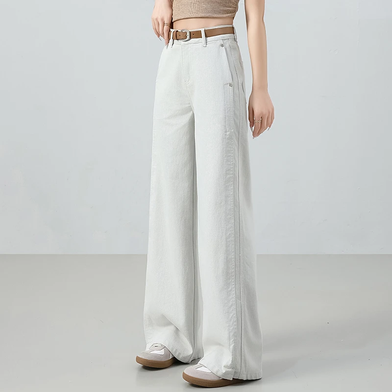 哥弟阿玛施正冰凉色牛仔阔腿裤女夏季新款高腰时尚百搭宽松直筒裤