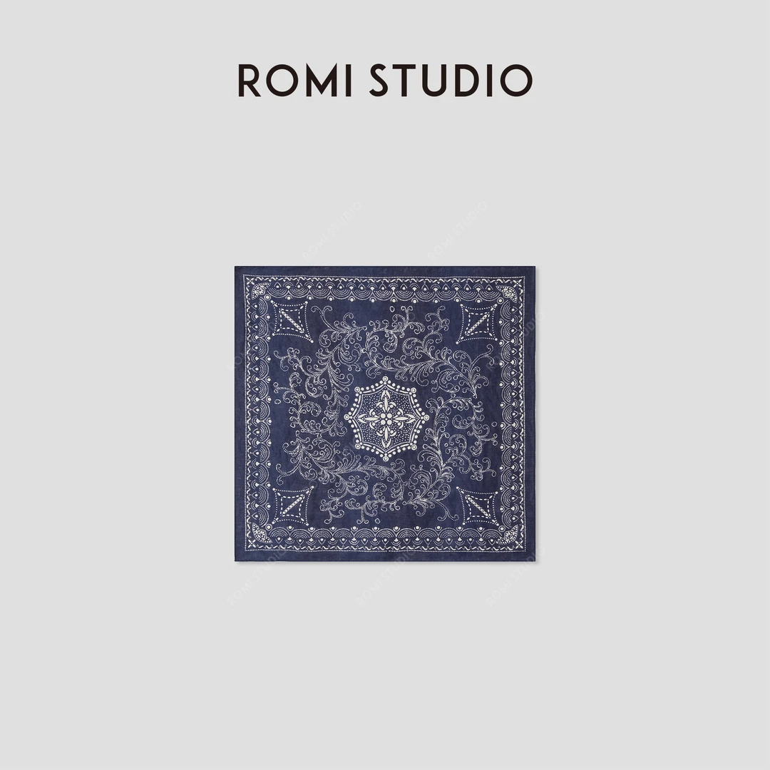 ROMI STUDIO“法式复古”100%亚麻水洗撞色复古印花丝巾RWCAPR5018