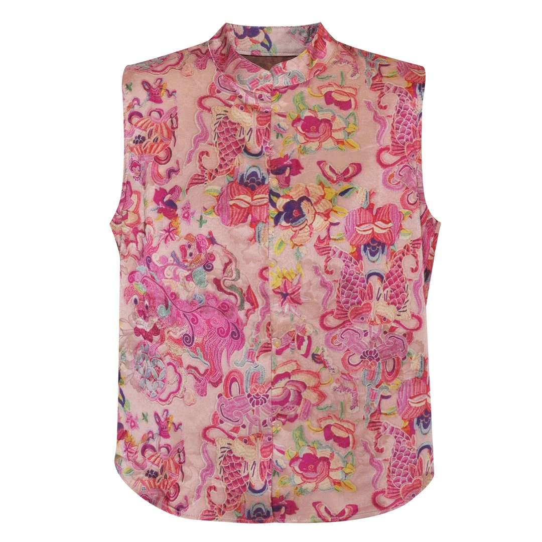 【18208】2025新款时尚新中式国风无袖衬衫旗袍式马甲女