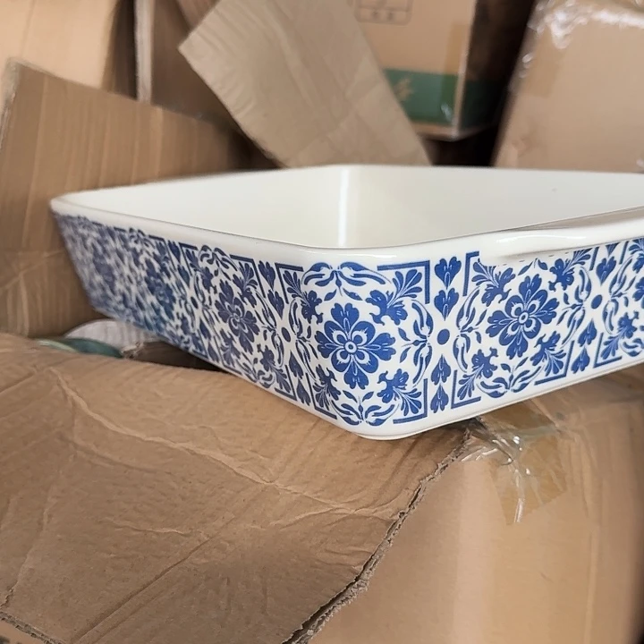 高温陶瓷大号图腾青花烤盘瑕疵款