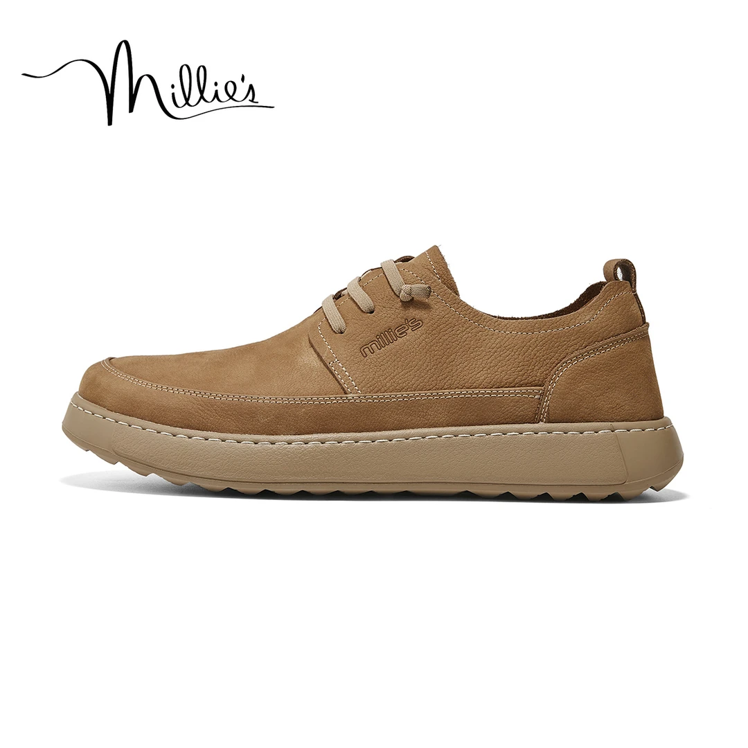 Millie's 妙丽 夏季新款复古英伦风工装鞋男牛皮软底舒适休闲男鞋