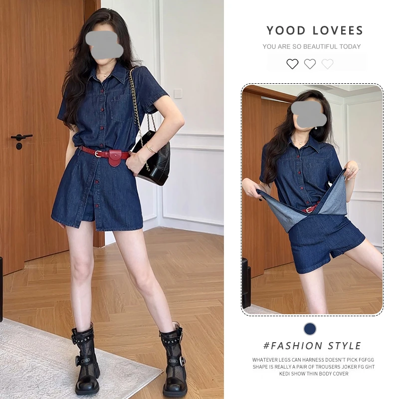 一整套ootd穿搭套装女夏季新款休闲复古短袖衬衫高腰裙裤两件套装