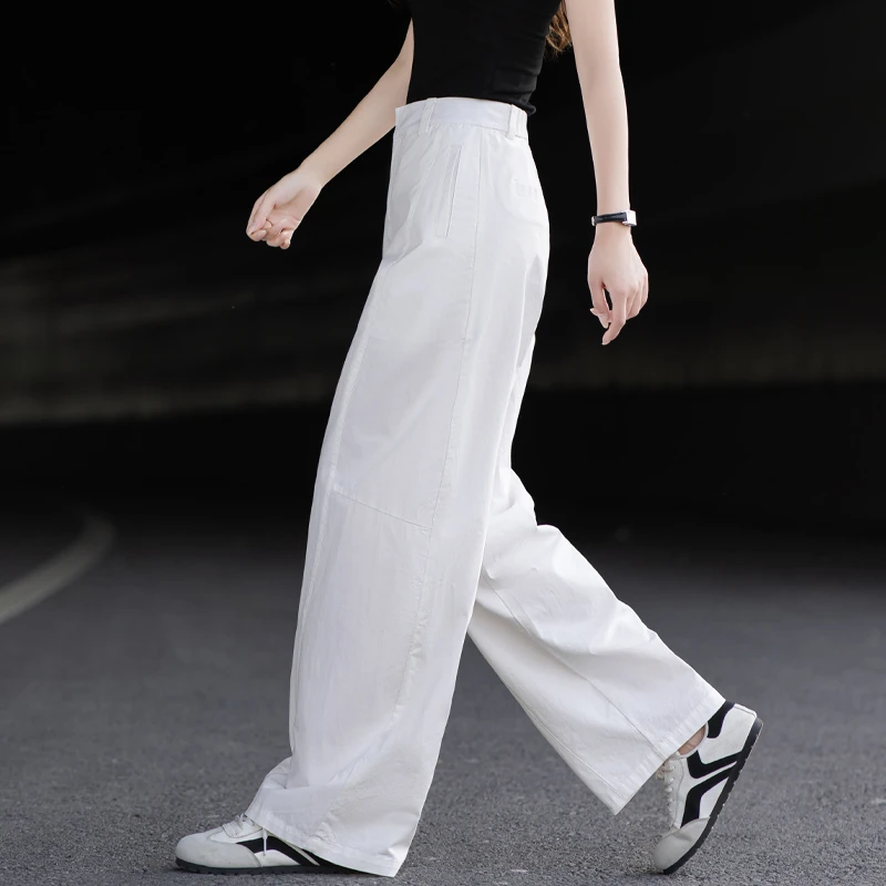 夏季薄款白色裤子女2025新款休闲裤弧形弯刀阔腿裤宽松显瘦镰刀裤