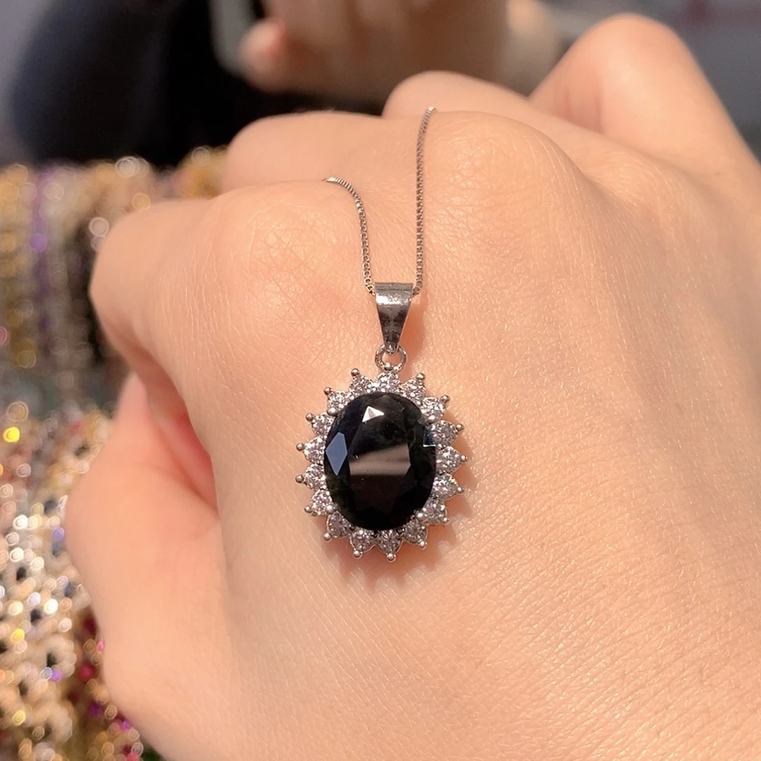 颈饰蓝宝石银S925镶嵌天然蓝宝石