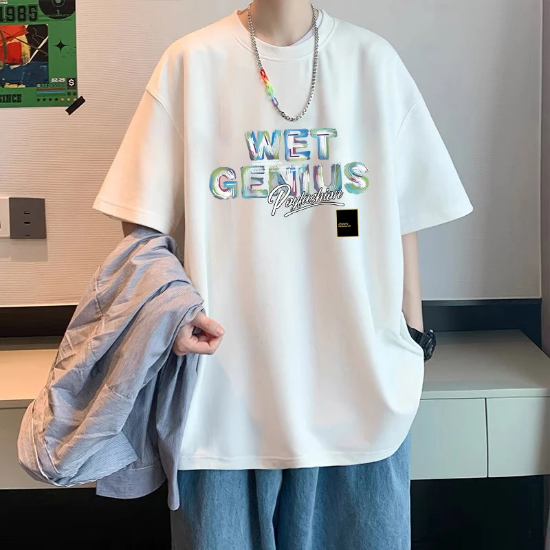 潮牌纯棉短袖t恤男生大码宽松上衣男女同款美式休闲百搭印花半袖