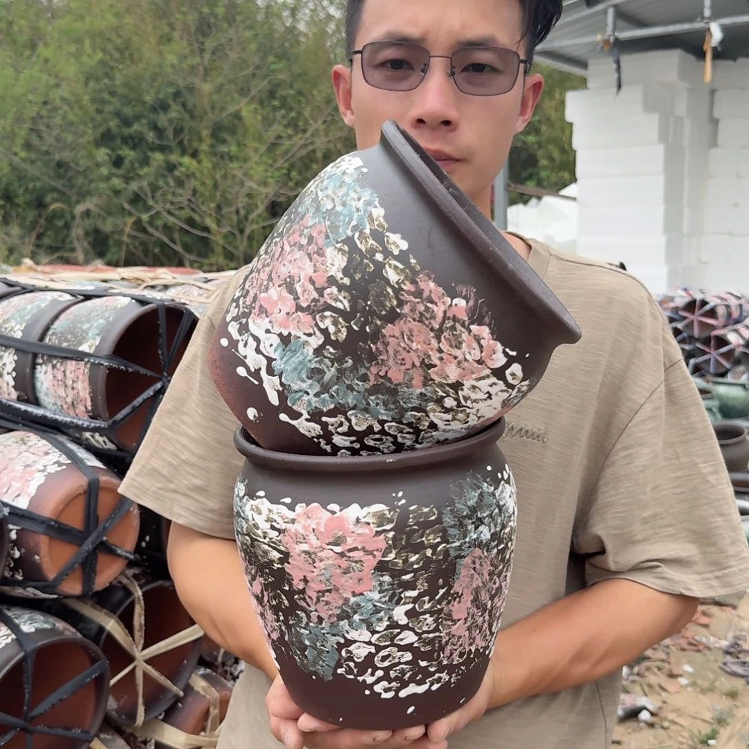 紫砂花盆口20高20（两个泼墨大口