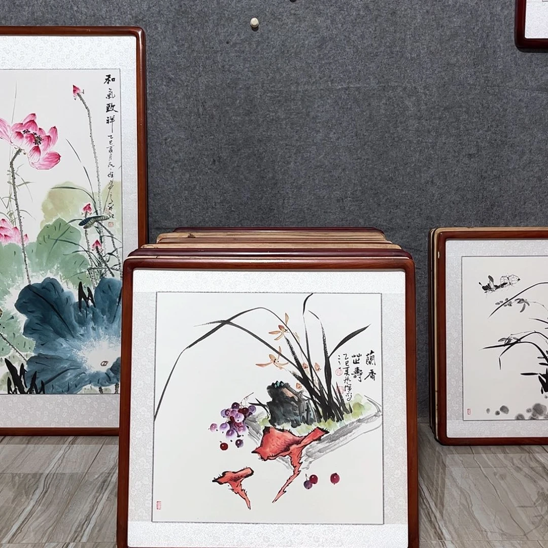 国画书画作品带框63×63