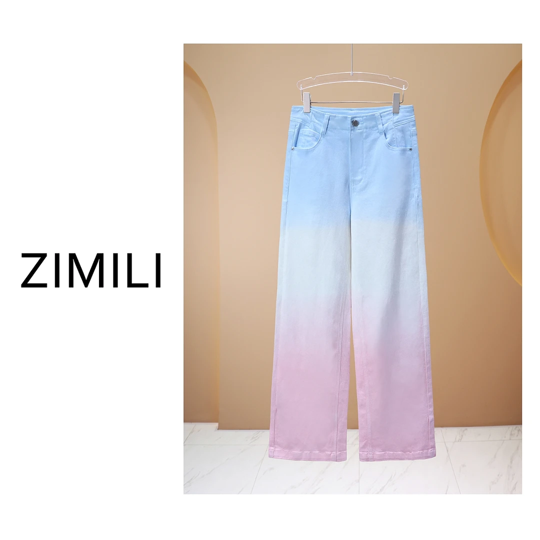 【亮哥欧货女装】2026春季新品《扎染渐变》高克重阔腿牛仔裤7095