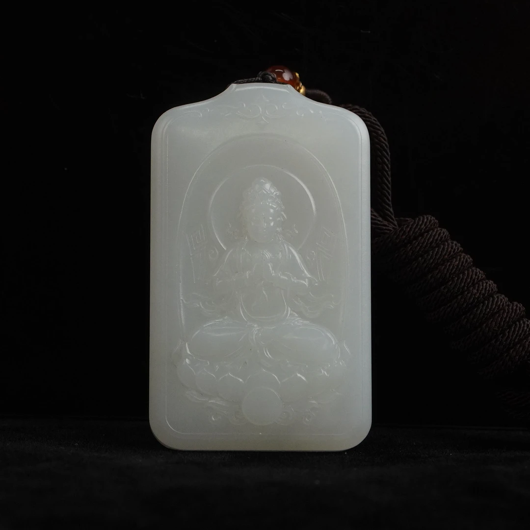 【清】白玉观音牌(高6.0cm宽3.6cm重46g)QTY472