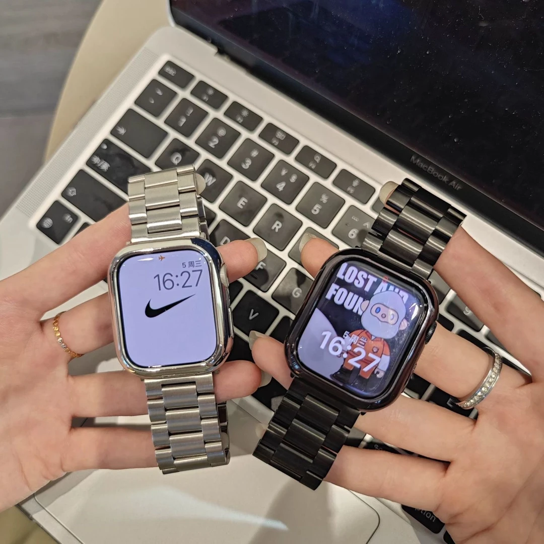 适用苹果ultra49mm手表appl ewatch一珠金属不锈钢表带苹果手表带