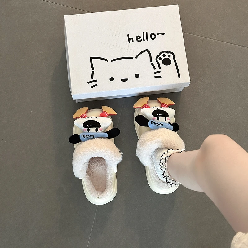 可爱卡通加绒两穿棉拖鞋外穿女士2025秋冬新款居家学生毛毛拖鞋潮