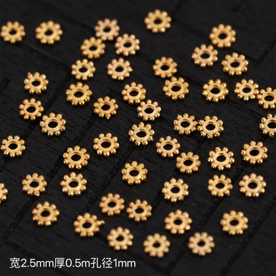 【团价】4片|||18k金实心金2.5mm雪花车轮隔片垫片珠串配饰