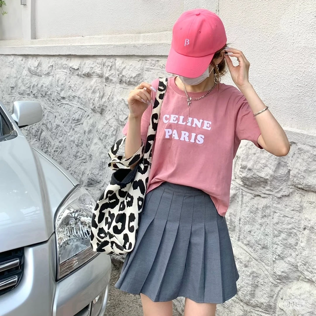 未使用 Celine/思琳 002249 字母Logo印花圆领套头短袖T恤 S码