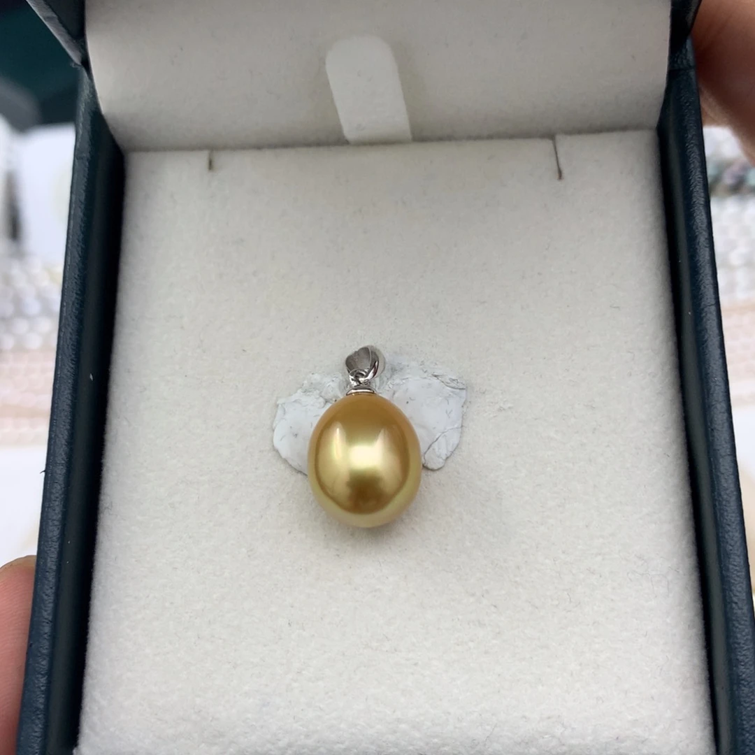 海水珍珠裸珠11.7mm浓茶金强光水滴 微瑕