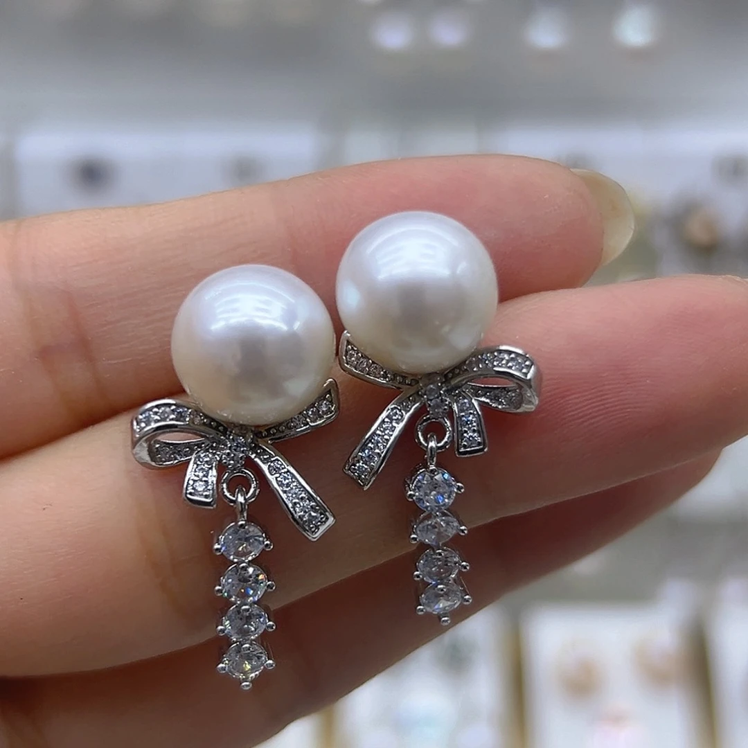 银S925镶嵌耳饰淡水珍珠