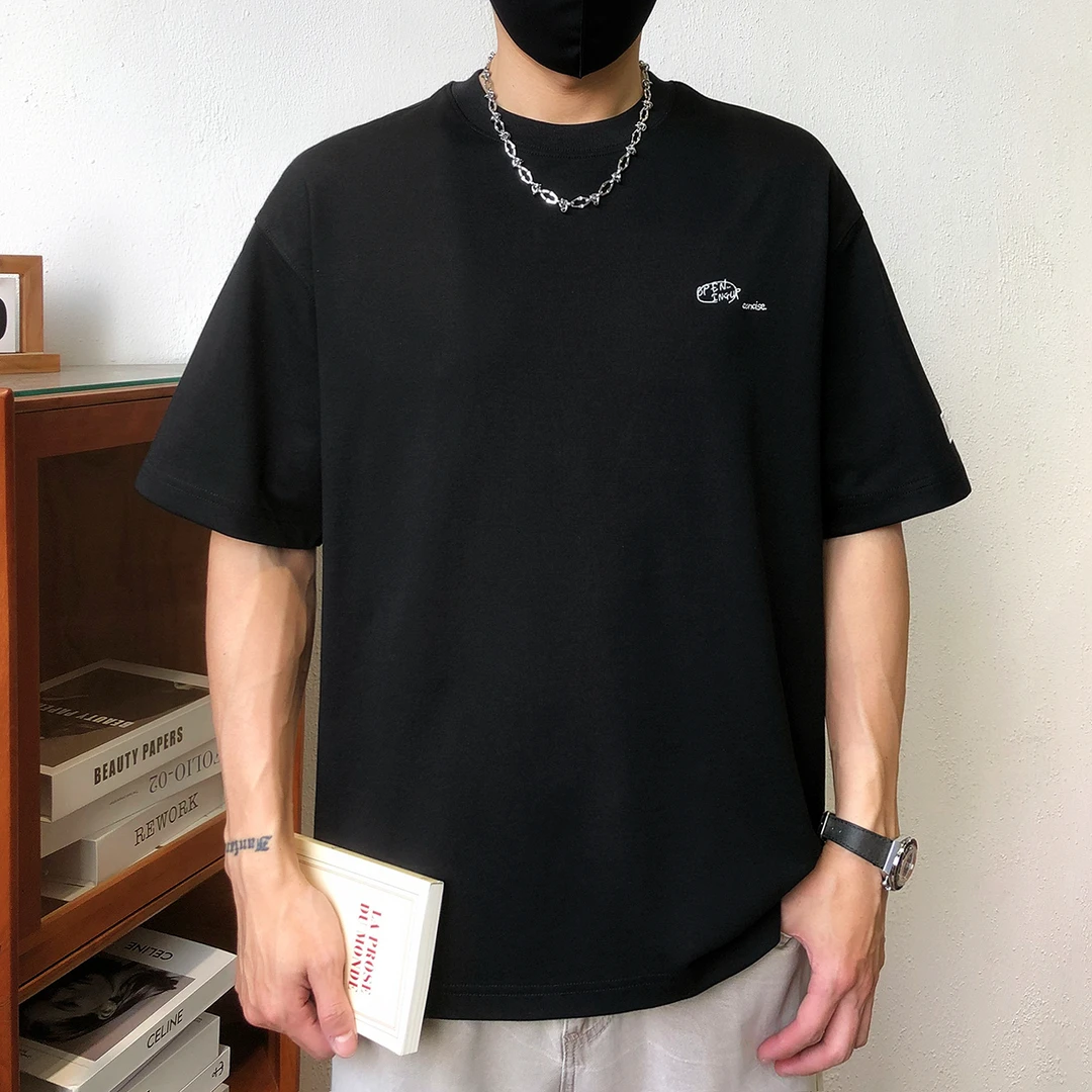 约蒂宾弗舒适柔肤棉极简刺绣潮流短袖T恤男士夏季宽松半袖体恤男