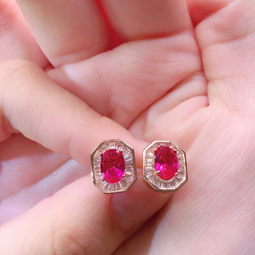 耳饰红宝石银S925镶嵌