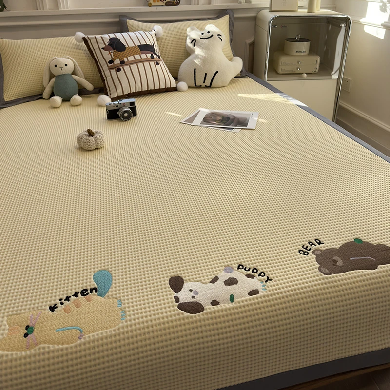 A类母婴级可爱小熊冰豆豆凉席冰丝席夏天专用2025新款床笠可机洗