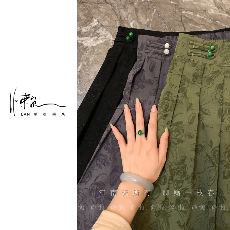 懒·江南「与卿书」手工盘扣棉麻系～双面玫瑰提花国风仙仙裙