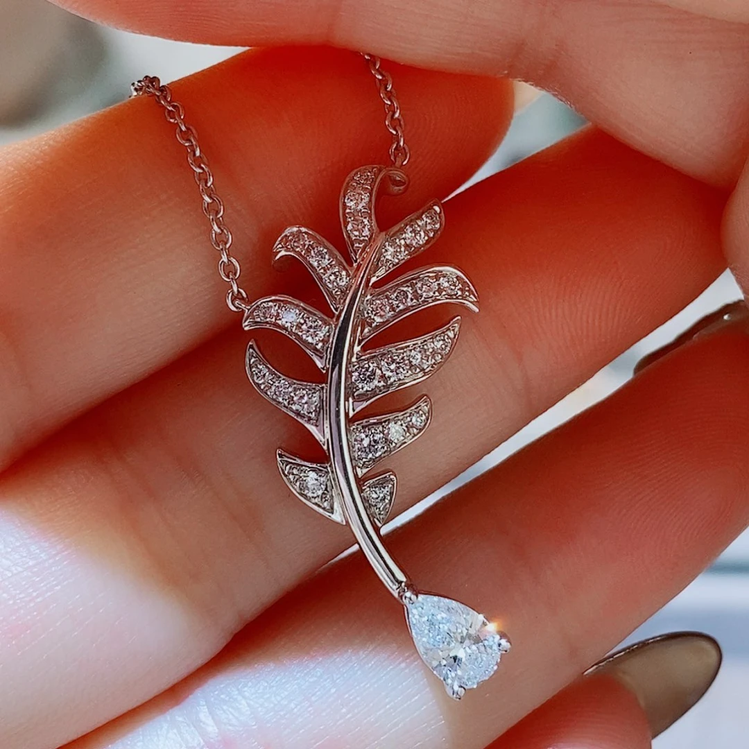 项链实验室培育钻石铂Pt950镶嵌0.5ct 羽毛项链