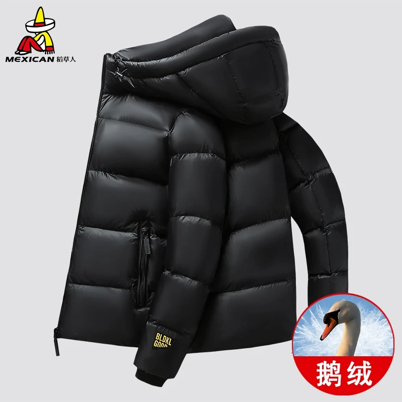 Mexican/稻草人黑金羽绒服加厚连帽男士新款保暖短款青年鹅绒外套
