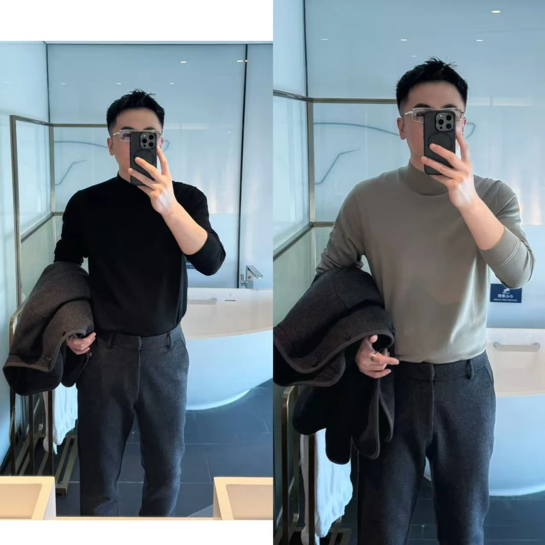 【新贵OLDMQNEY】男士新款纯色百搭羊毛亲肤保暖寸领长袖毛衫