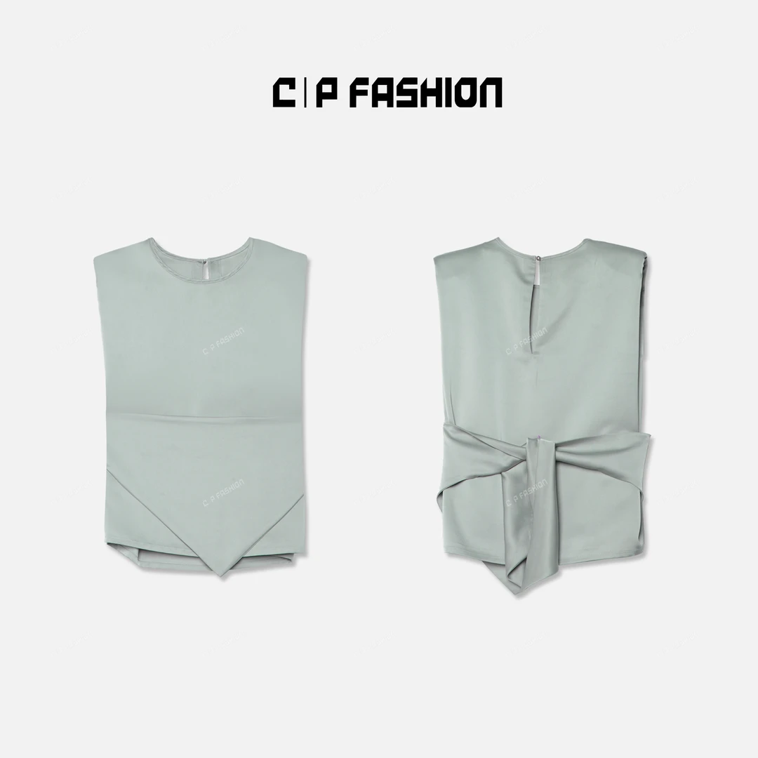 AR【赋无尽椿】醋酸+休闲时尚春夏无袖衬衫纯色圆领马甲J1J703CS242