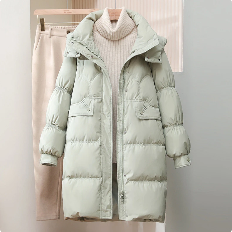 2024年新款羽绒服秋冬长款加厚宽松连帽可脱卸白鸭绒时尚外套潮流
