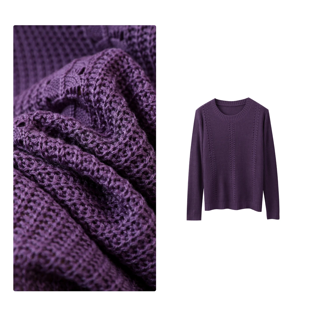 B门店32&9！简约不简单！三合一混纺镂空提花圆领长袖针织上衣T4480