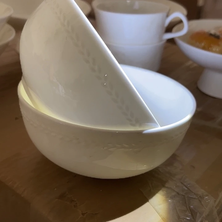 国营尾货骨瓷麦穗碗口径15微瑕一对