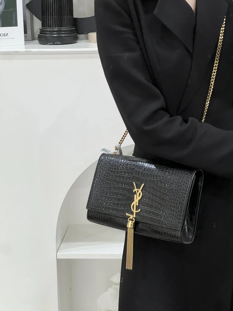 95新 YSL/圣罗兰 kate流苏中号黑金鳄压 /优品