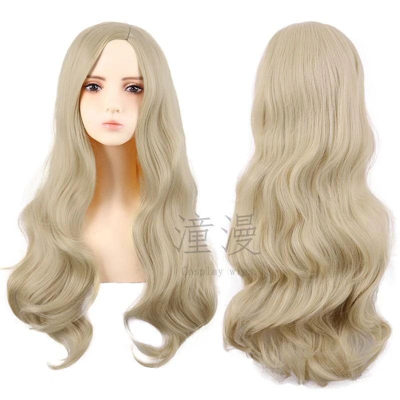 潼漫 cos假发女长发动漫中边分刘海大波浪长卷发香槟奶金色全头套