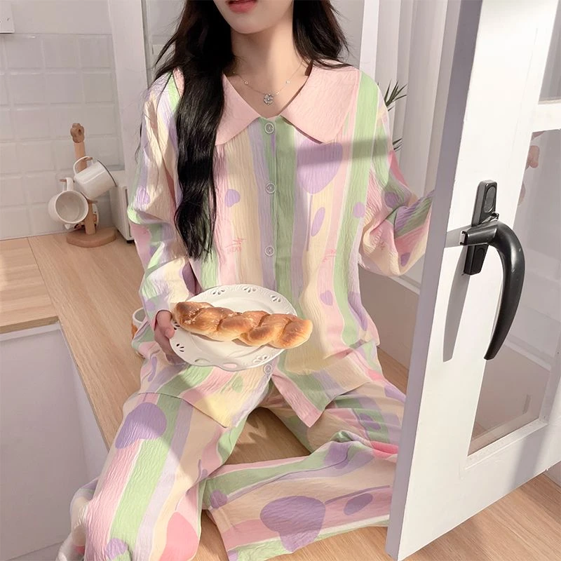 春秋季云朵棉带胸垫睡衣女郁金香娃娃领甜美休闲家居服套装 5301