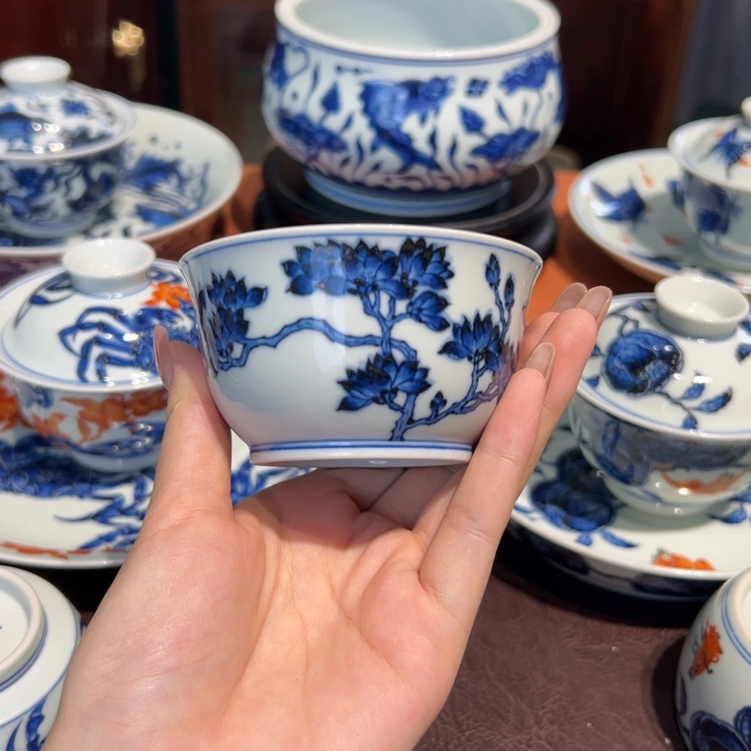 青花雯华堂手绘杯杯